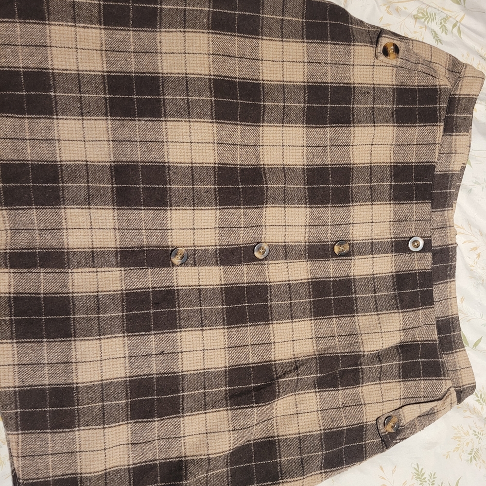 SHEIN Brown and Black Plaid Skirt with Button Detail